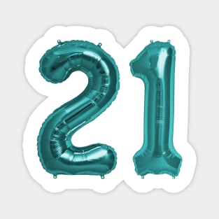 Aqua Blue 21st Birthday Metallic Helium Balloons Numbers Magnet