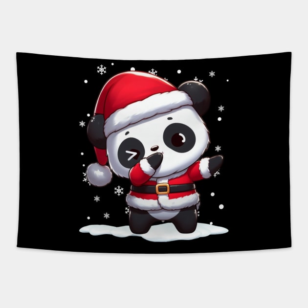 Panda Dabbibg Dab Funny Panda Bear Christmas Santa Claus Tapestry by AE Desings Digital