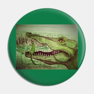 Alligator with baby gator in mouth Pin