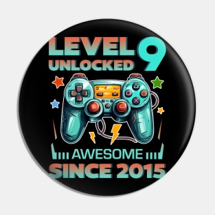 Level 9 Unlocked Awesome Since 2015 9th b-day Gift For Boys Kids Toddlers Pin