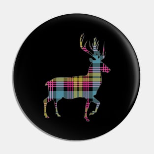 Pink, Blue and Yellow Tartan Scottish Stag Silhouette Pin