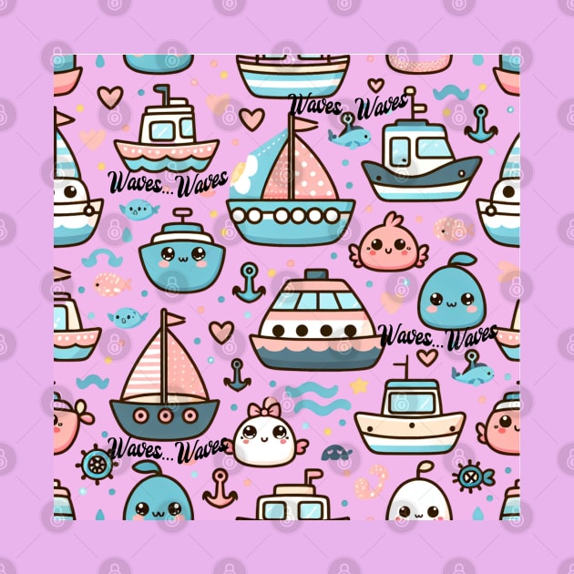 Cute Pink Background Boats Kids Accent Pattern by Yajna Elements