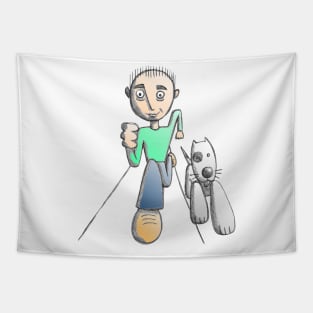 Man and Dog Running Tapestry