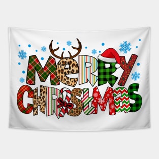 Merry Christmas Red Buffalo Plaid Tapestry