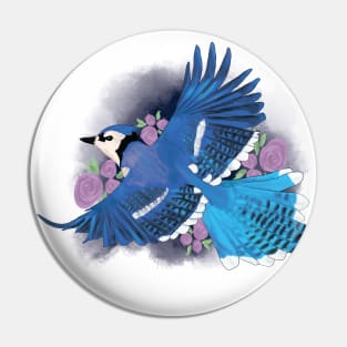 Blue Jay with Roses Pin