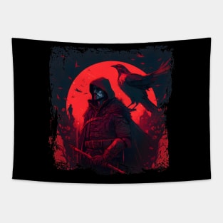 Raven Man Diablo BRZRKR a Witcher on Red Moon Tapestry