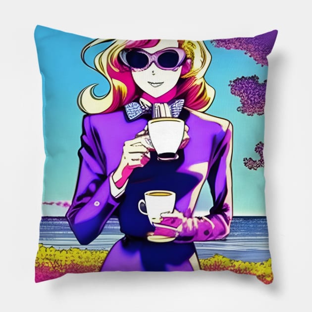 Coffee lover - Girl Drinking Coffee Pillow by Megaluxe 