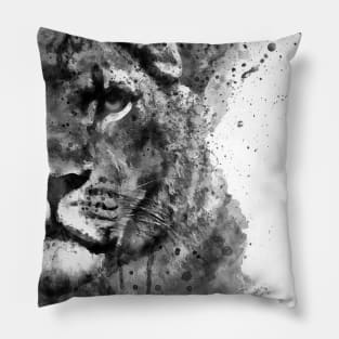 Black And White Half Faced Lioness Pillow