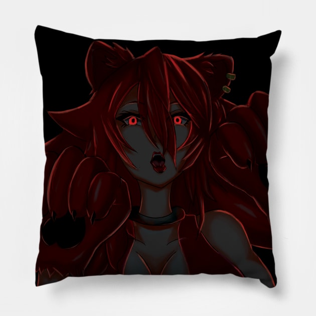 Catgirl Rawr! Yandere Edition Ominous Red Pillow by Warspanker