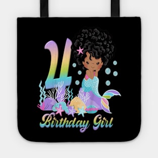 Kids Four 4Th Birthday 4 Year Old Girl African American Mermaid Tote