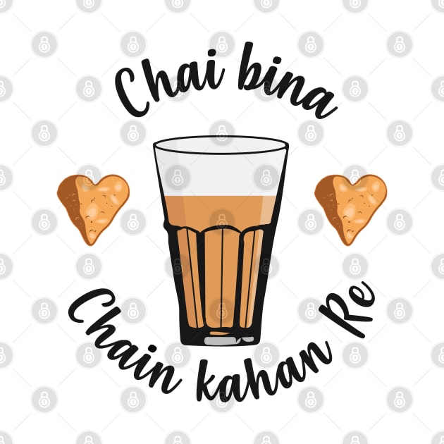 Chai Bina Chain Kahan Hindi Quote Tea Glass Samosa Chutney by alltheprints