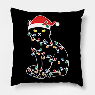 Black Cat Christmas Light Pillow