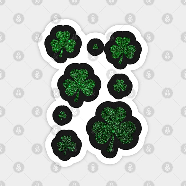 St Patricks Day, Deep Green 3 Leaf Faux Glitter Clovers Magnet by Felicity-K