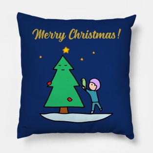 Merry Christmas - Sustainable Tree (Dark Blue) Pillow