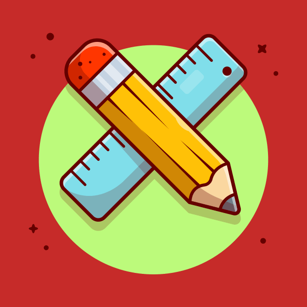 Pencil And Ruler Cartoon Vector Icon Illustration by Catalyst Labs