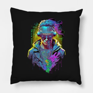 Neon Cyberpunk Hacker - V1.12 Pillow