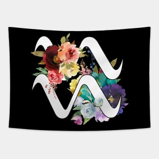 Aquarius Horoscope Zodiac Rainbow Flowers Design Tapestry