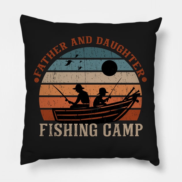 Daughter and Father Fishing design retro vintage sunset fishing club camp Pillow by SpaceWiz95
