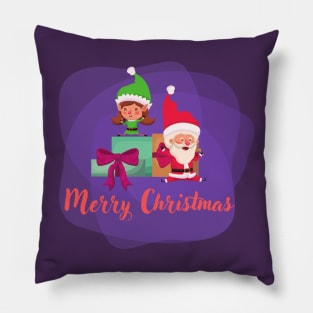 Merry Christmas with Santa and elf Pillow