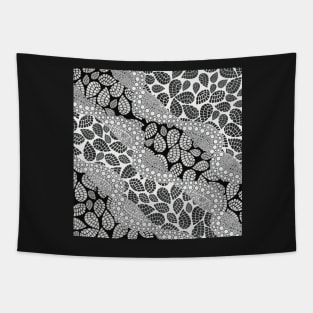 Wavy Paisley Polka Dots | Black and White Digital Illustration Tapestry