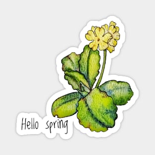 Hello spring.  T-shirt with primrose Magnet