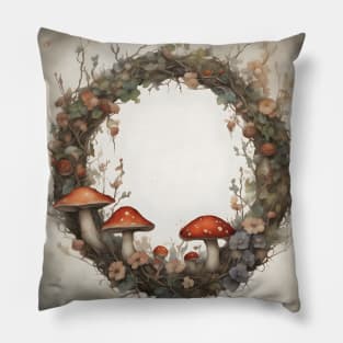 Wreath of flowers and mushrooms Pillow