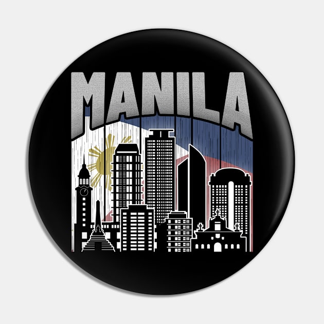 Manila NCR Skyline Vintage Philippines Flag Pin by travel2xplanet