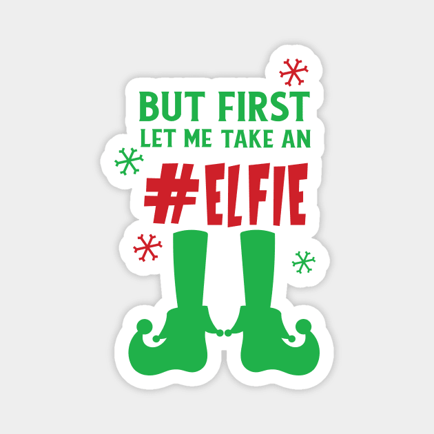 Let Me Take An Elfie, Elf Shoes, Snow, Christmas Magnet by Jelena Dunčević