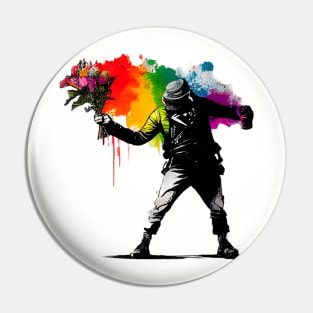 Captivating Banksy-Inspired Artwork: Man Flowers colorful Pin