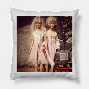 Two Dolls Looking For A New Home Pillow