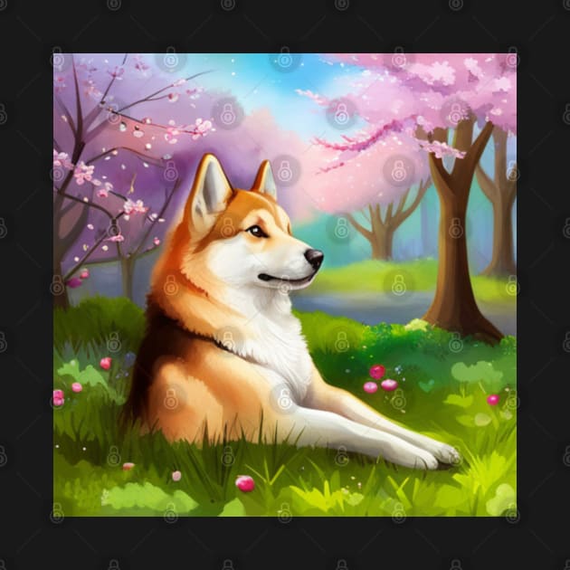 Shiba Inu in a Cherry Blossom Orchard by KayBeeTees