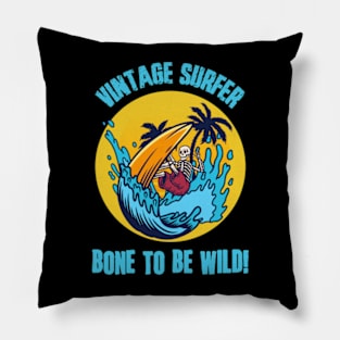 Bone To Be Wild | Vintage Skeleton Surfer Pillow