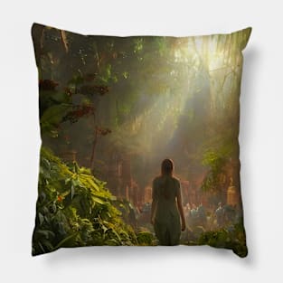 Girl in Fantasy Woodland Graveyard Pillow