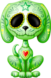 Green Zombie Sugar Skull Puppy Dog Magnet