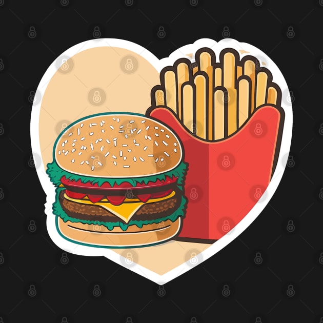 Funny Heart Love Burger French Fries by KsuAnn