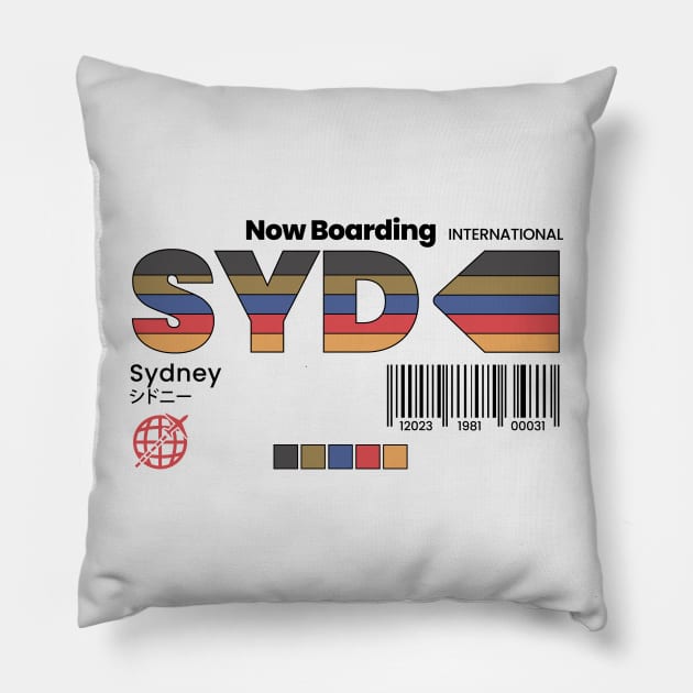 Vintage Sydney SYD Airport Australia Retro Travel Pillow by Now Boarding