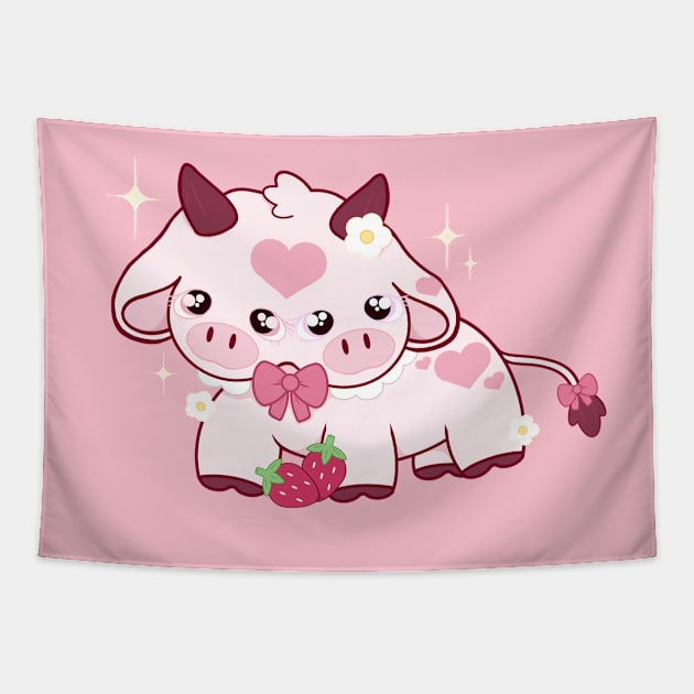 Two face Strawberry Cow Tapestry by Aslynder