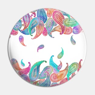 Rainbow Paisley Rain on White Pin