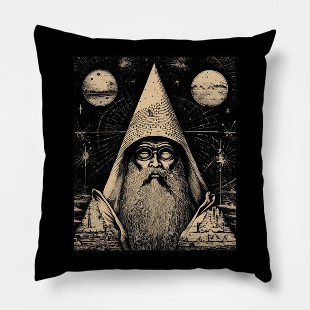 Vintage Wizard Magic Illustration: Retro Fantasy Art Print Pillow by Soulphur Media