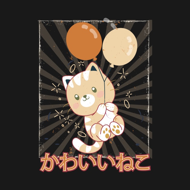 Cute japanese cat, kawaii with blowers by Selva_design14