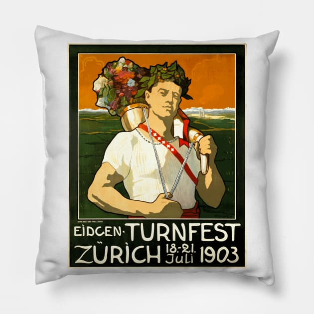 Vintage Poster: 1903 Eidgen Turnfest (Gymnastics Festival), Zurich, Switzerland Pillow by Naves