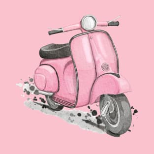 Pink Classic Retro Scooter. Pink background. T-Shirt