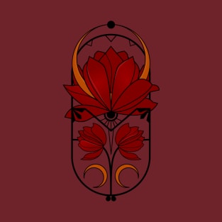 Red Lotus Flower Art Nouveau Tattoo Aestetics / No Background T-Shirt