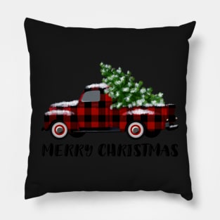 Buffalo Plaid Vintage Truck with Christmas Tree Pillow