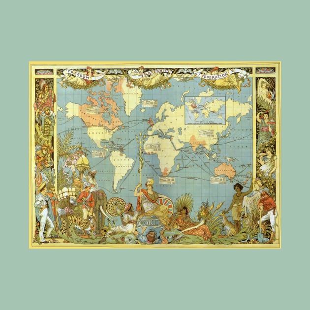 Antique World Map of the British Empire, 1886 by Walter Crane by MasterpieceCafe