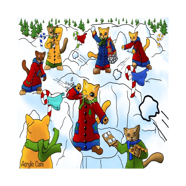 Cute Christmas Snowball Fight Cats by Acrylic1101Cats