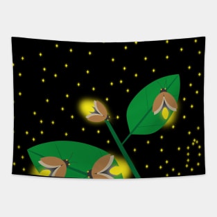Midnight Light With Fireflies Tapestry