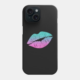 Bright Teal Pink Ombre Faux Glitter Lips Phone Case