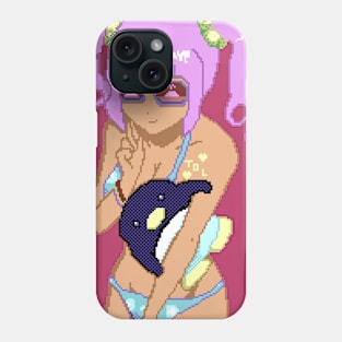 Pixel art girl with a cute penguin Phone Case