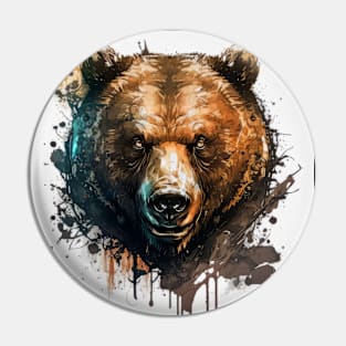 Grizzly Bear Portrait Animal Painting Wildlife Outdoors Adventure Pin